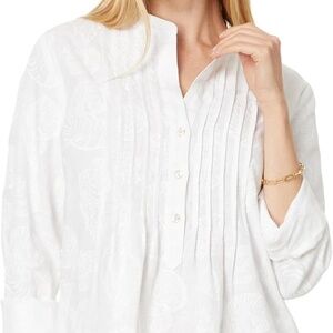 RHODA LONG SLEEVE POPOVER LINEN DRESS, RESORT WHITE SHELL OF A GOOD TIME
